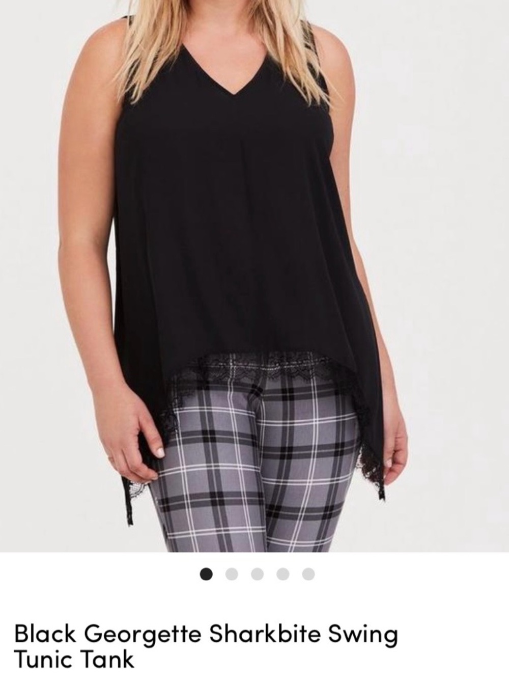 torrid Black V-Neck Sharkbite Tunic Tank with Lace Trim